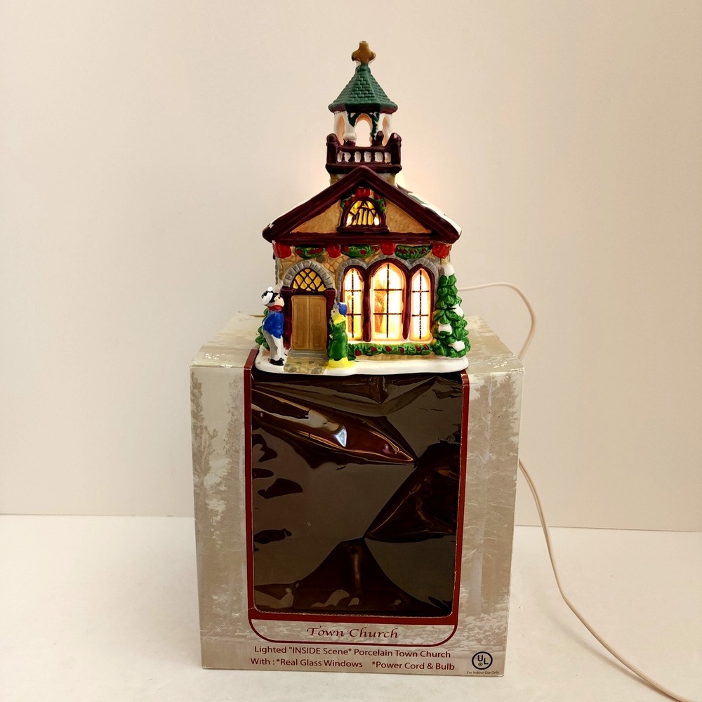 Enchanted Christmas Village "Town Church" Porcelain Lighted Village Chapel